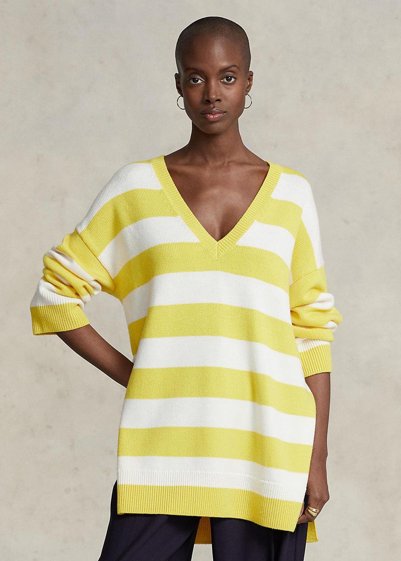 Sueter Polo Ralph Lauren Mujer Striped Lana V-Neck Jumper Chile Amarillo SANTR-4023